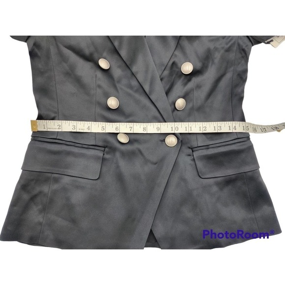 L'AGENCE Blazer Kenzie Double Breasted Black Satin Jacket Size 2 - Picture 11 of 16